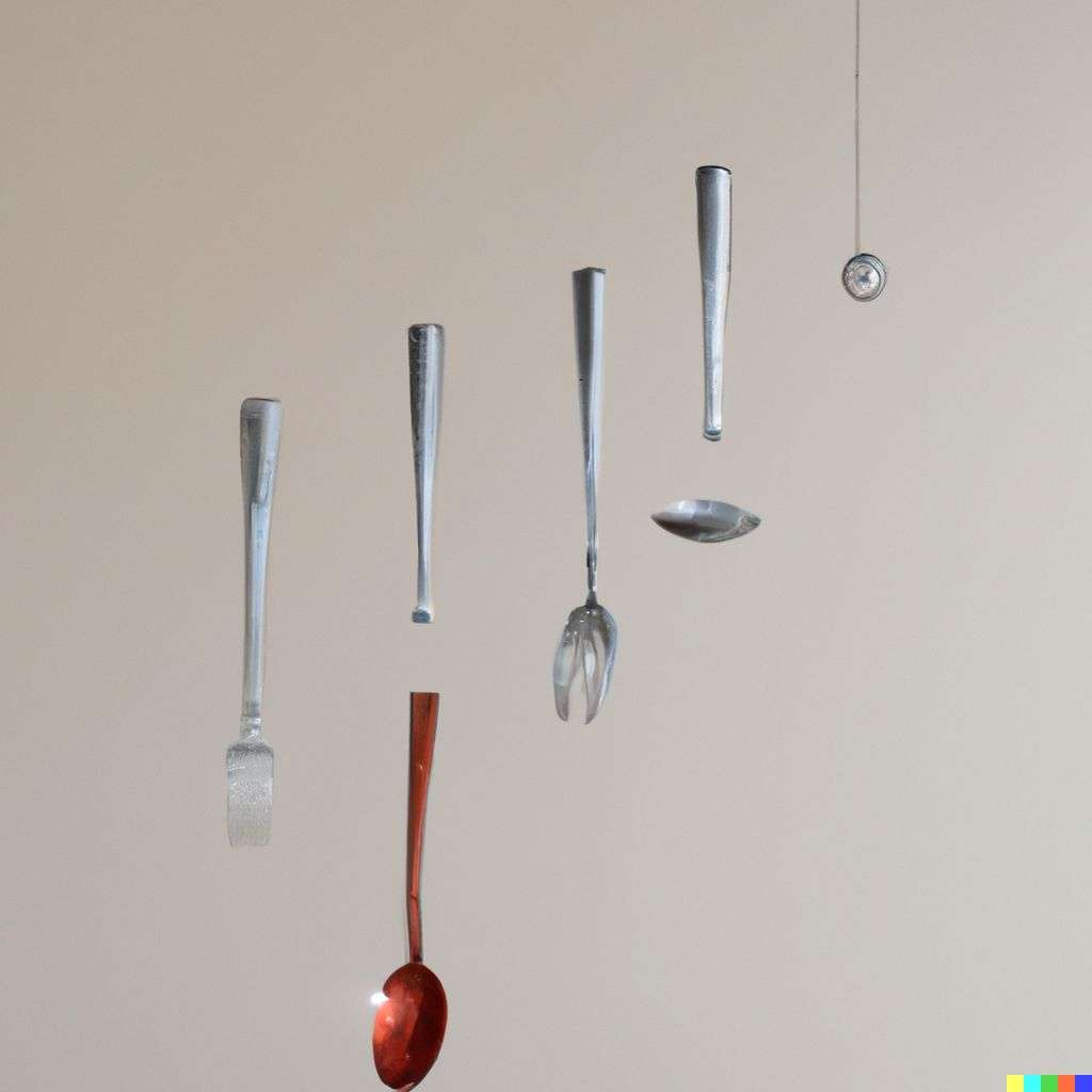 the discovery of gravity made from miniature kitchen utensils